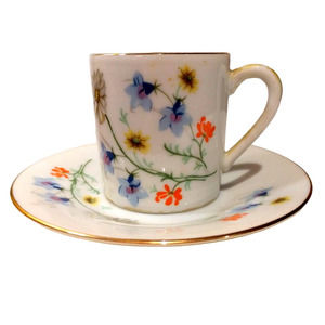Lefton China Hand-painted Tea Cup & Saucer. Floral & Gold Trimmed 03318 1950's